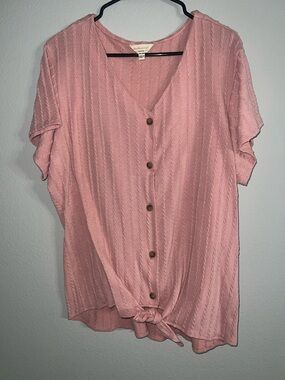 Weatherproof Blush Pink Button-Front Tie-Hem Short Sleeve Shirt